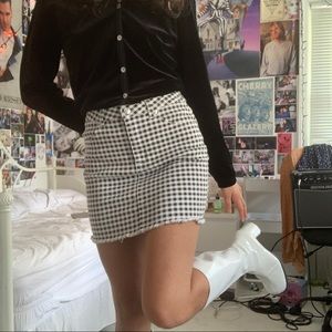 Gingham Checkered Denim Mini Skirt